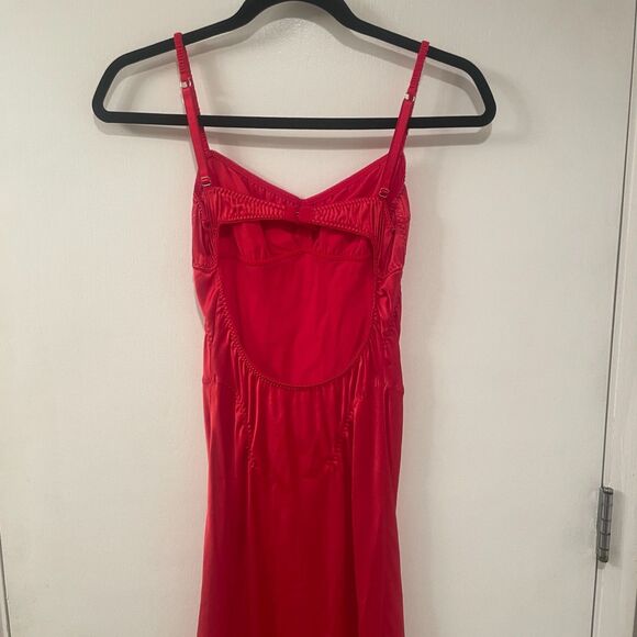 Anna October Sleeveless Bustier Open Back Silky Midi Slip Dress Red Small - Picture 10 of 14